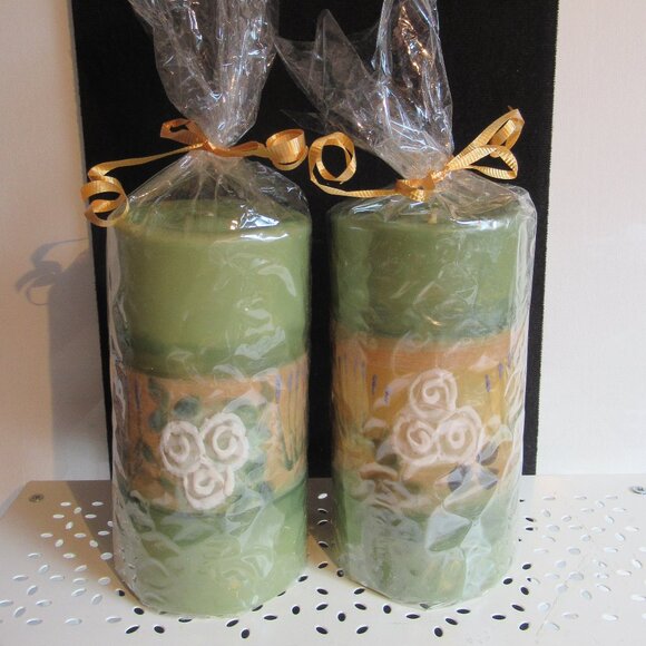 Stylized flowers, 6" Pillar Candle, Hand Painted, Nature, Codes V, X - Picture 1 of 4